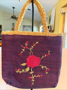 Marie Louis Exclusive Embroidered/Straw Tote Bag